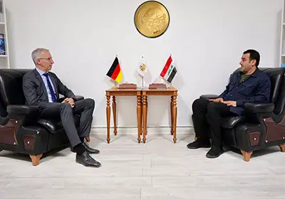 مدير المعهد العراقي للحوار يبحث المستجدات السياسية ومؤتمر حوار بغداد مع السفير الألماني